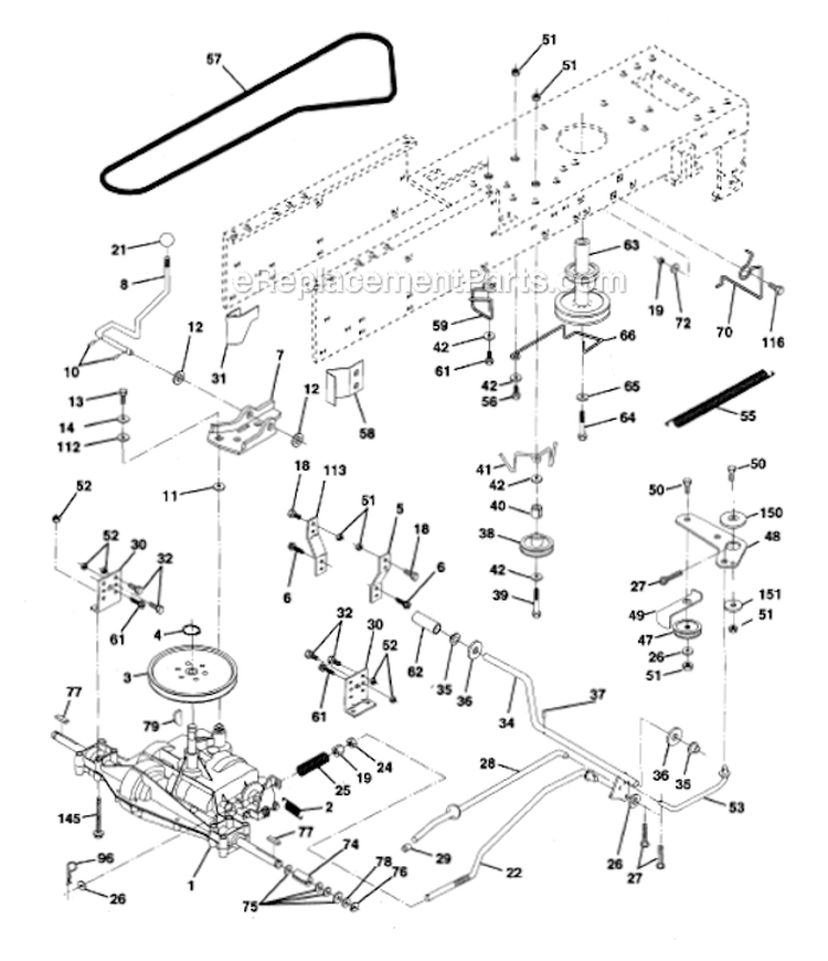 Drive Diagram and Parts List for HD12538J  Weed Eater Lawn Tractor